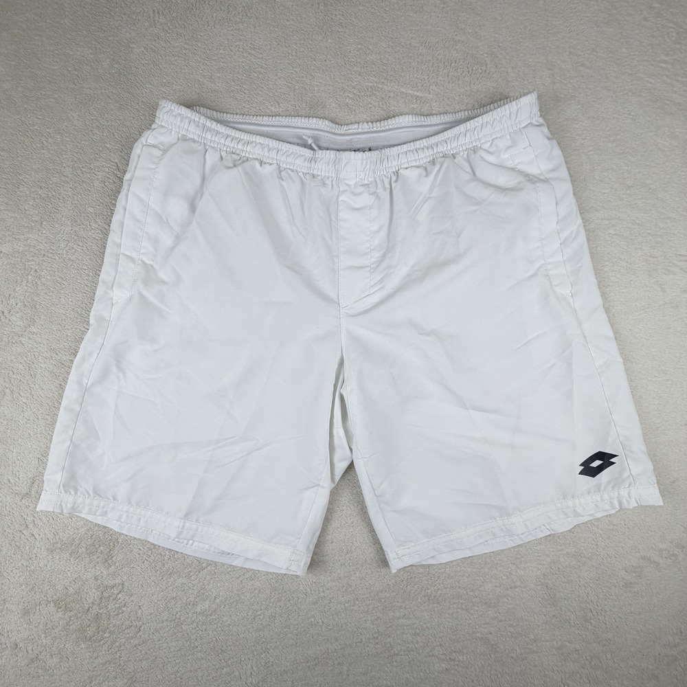 Lotto White Athletic Shorts Men's L Soccer Training Mesh Lined Drawstring‎